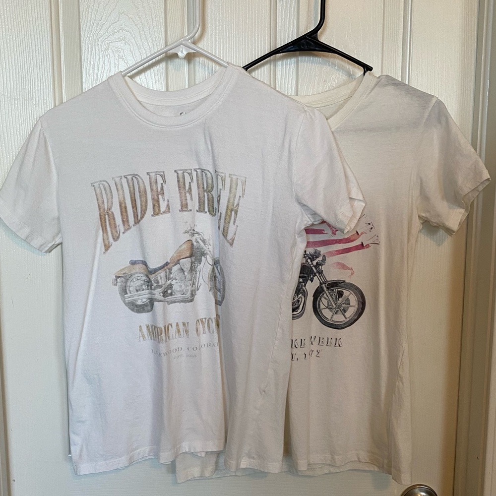 Two motorcycle graphic tees